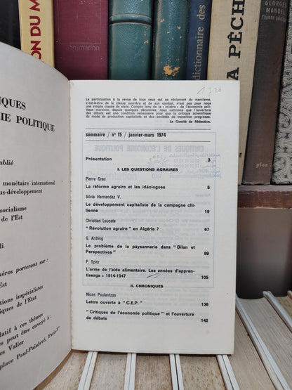 Critiques de l'économie politique 15 Paysannerie et réformes agraires