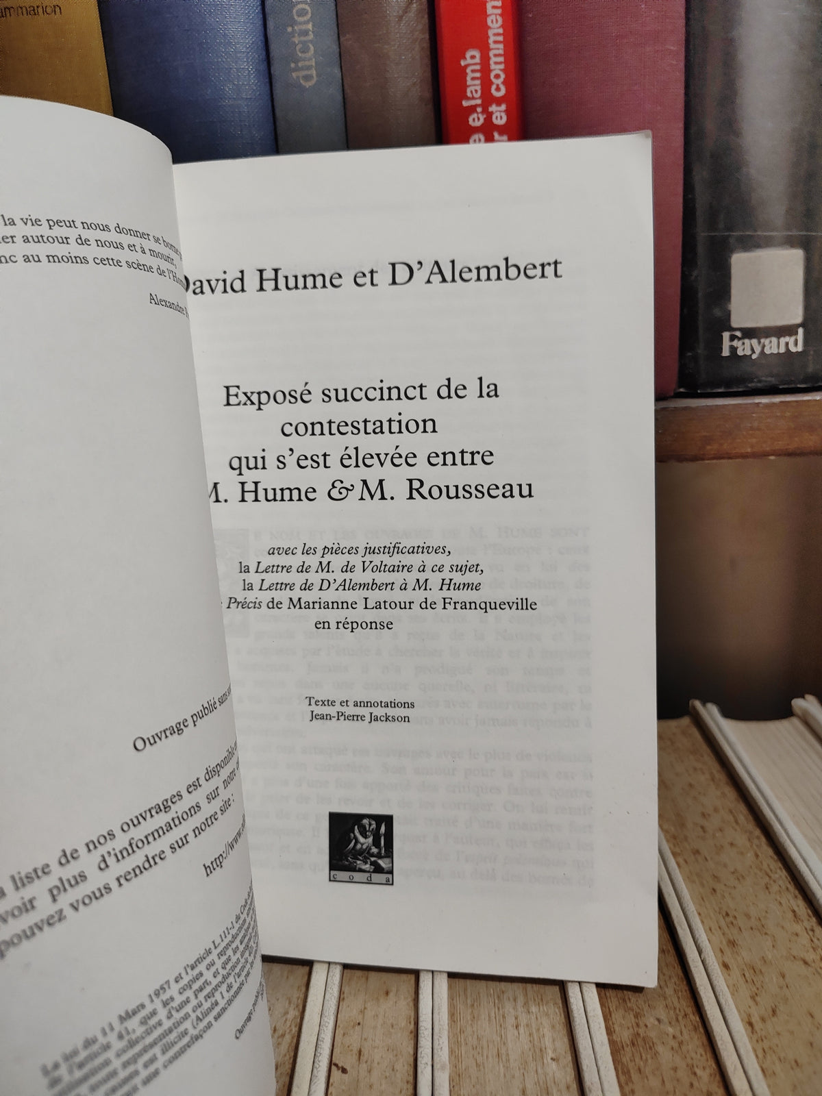 Hume et d'Alembert exposé succinct de la contestation qui s'est élevée entre hume et rousseau