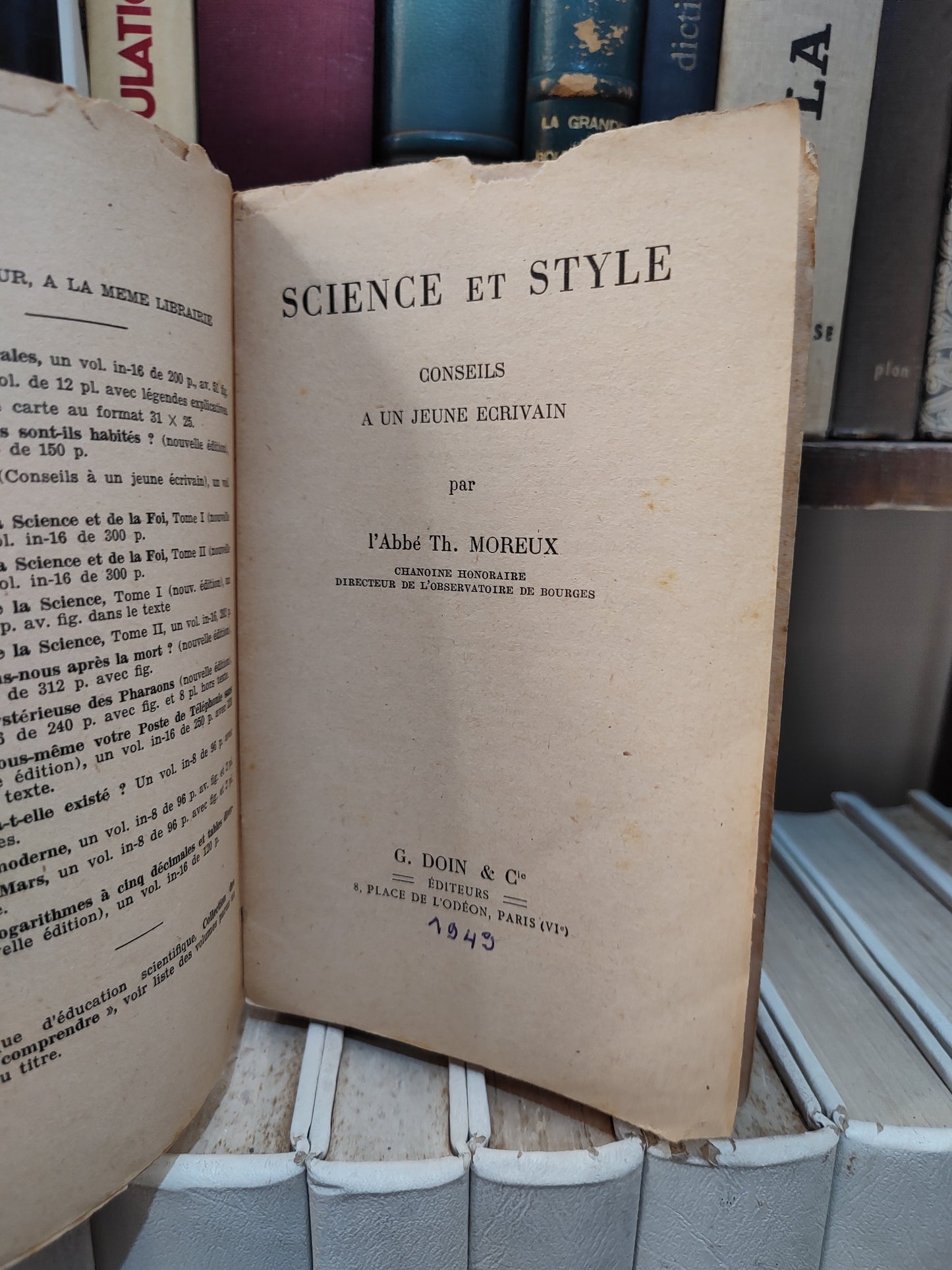 Moreux - Science et style ; conseils a un jeune écrivain
