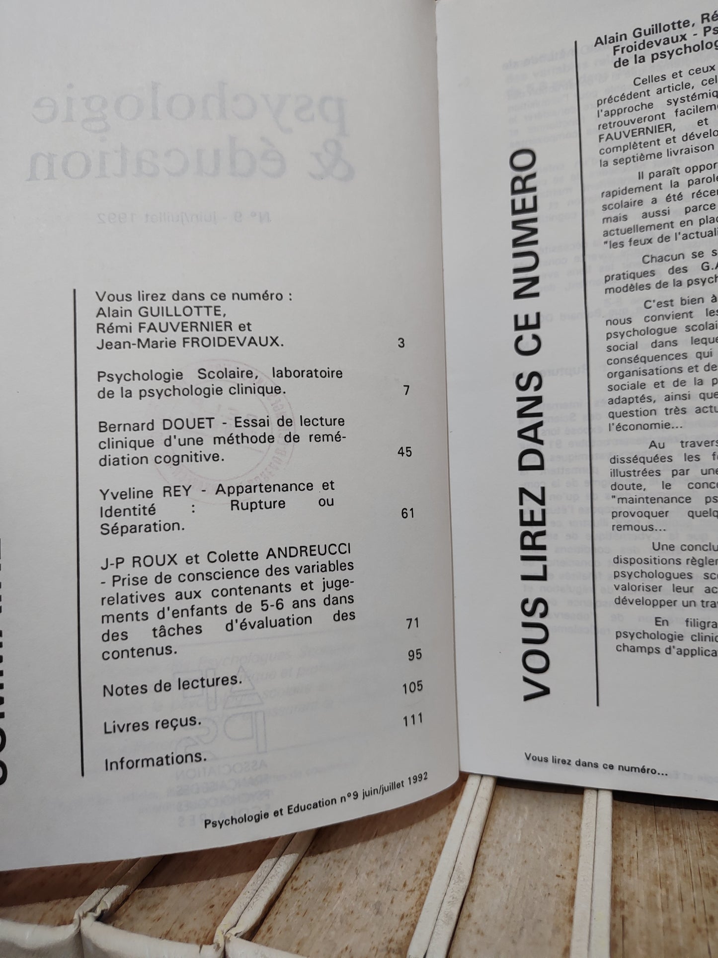 Psychologie et éducation n 9